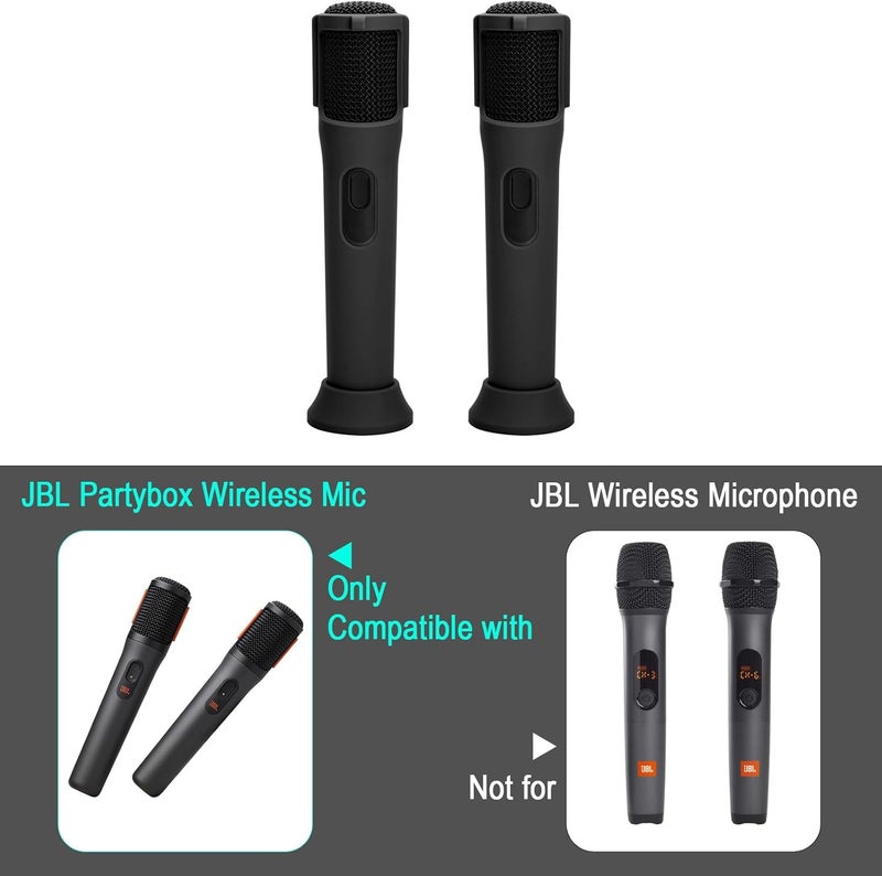 TXesign Silicone Case for JBL PartyBox Wireless Microphone Rechargeable Battery-2 Pack, Anti-Rolling Protective Case with Base Rod Mic Sleeves Microphone Stand for Disco Stage Party TV Show (Black) - Image 2